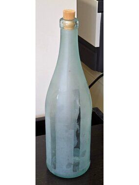 Frosted Green Glass Decorative Bottle Cork Stopper Striped Decor Accent